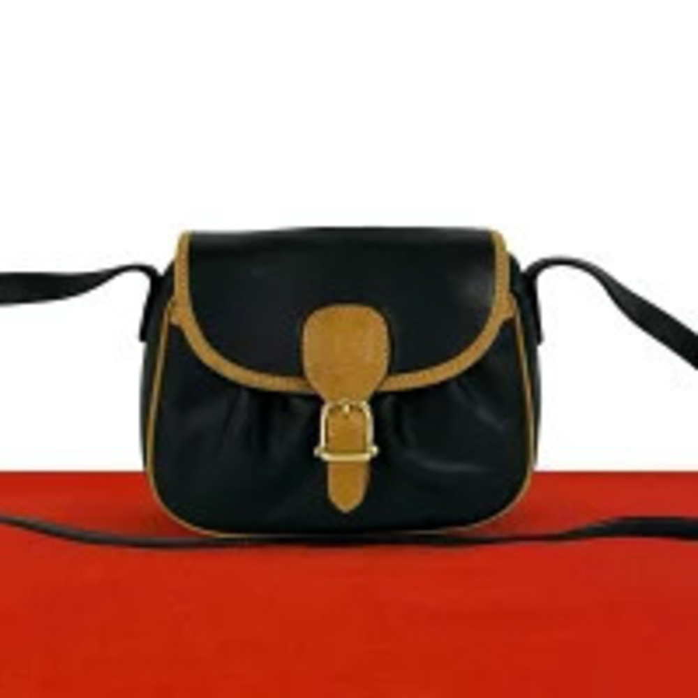 Celine Leather Shoulder Bag Sacoche Pouch Black